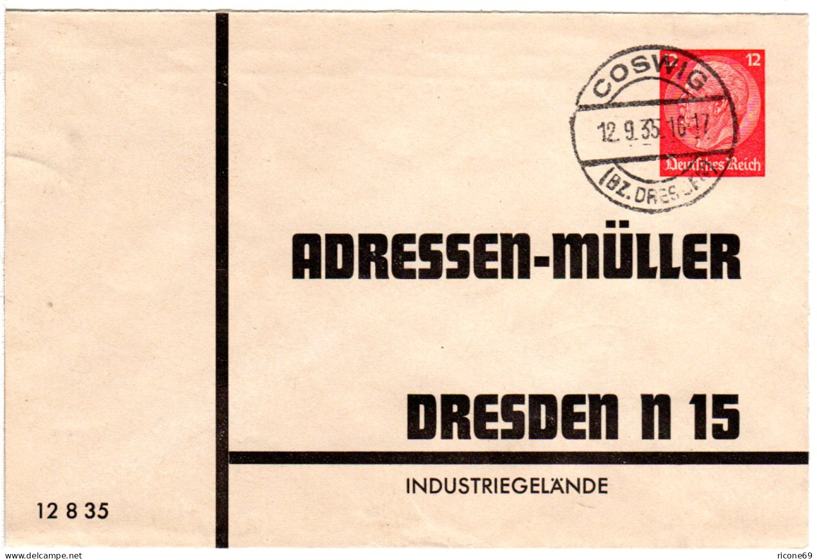 DR, Gebr. 12 Pfg. Privatganzsache Umschlag Adressen Müller AG Dresden 12 8 35 - Autres & Non Classés