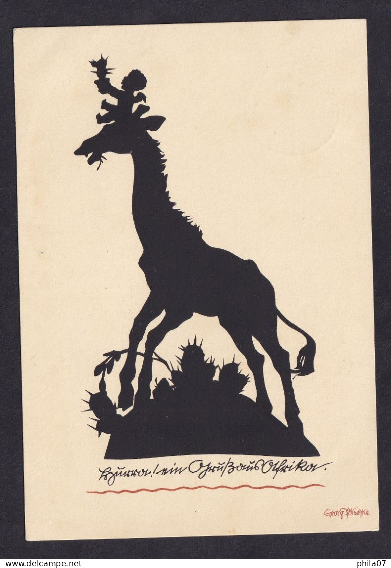 Georg Plischke - Child And Giraffe / Postcard Circulated, 2 Scans - Scherenschnitt - Silhouette