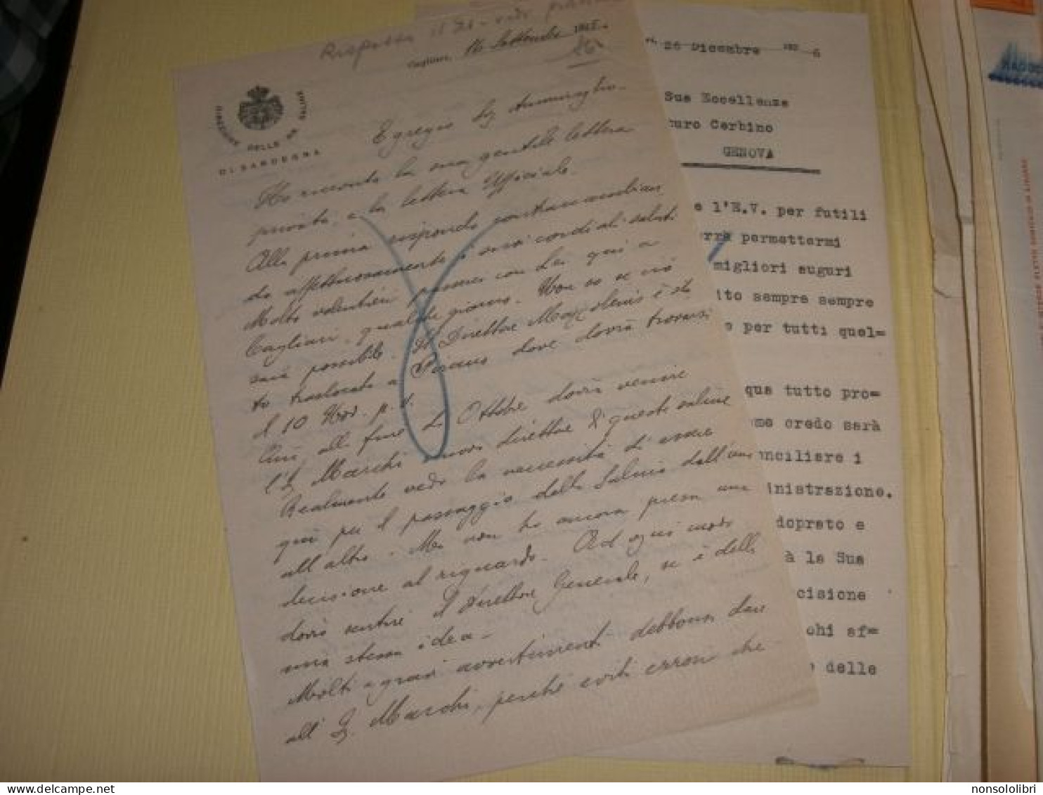 LETTERE 1926 DIREZIONE DELLE RR SALINE DI SARDEGNA - Historical Documents