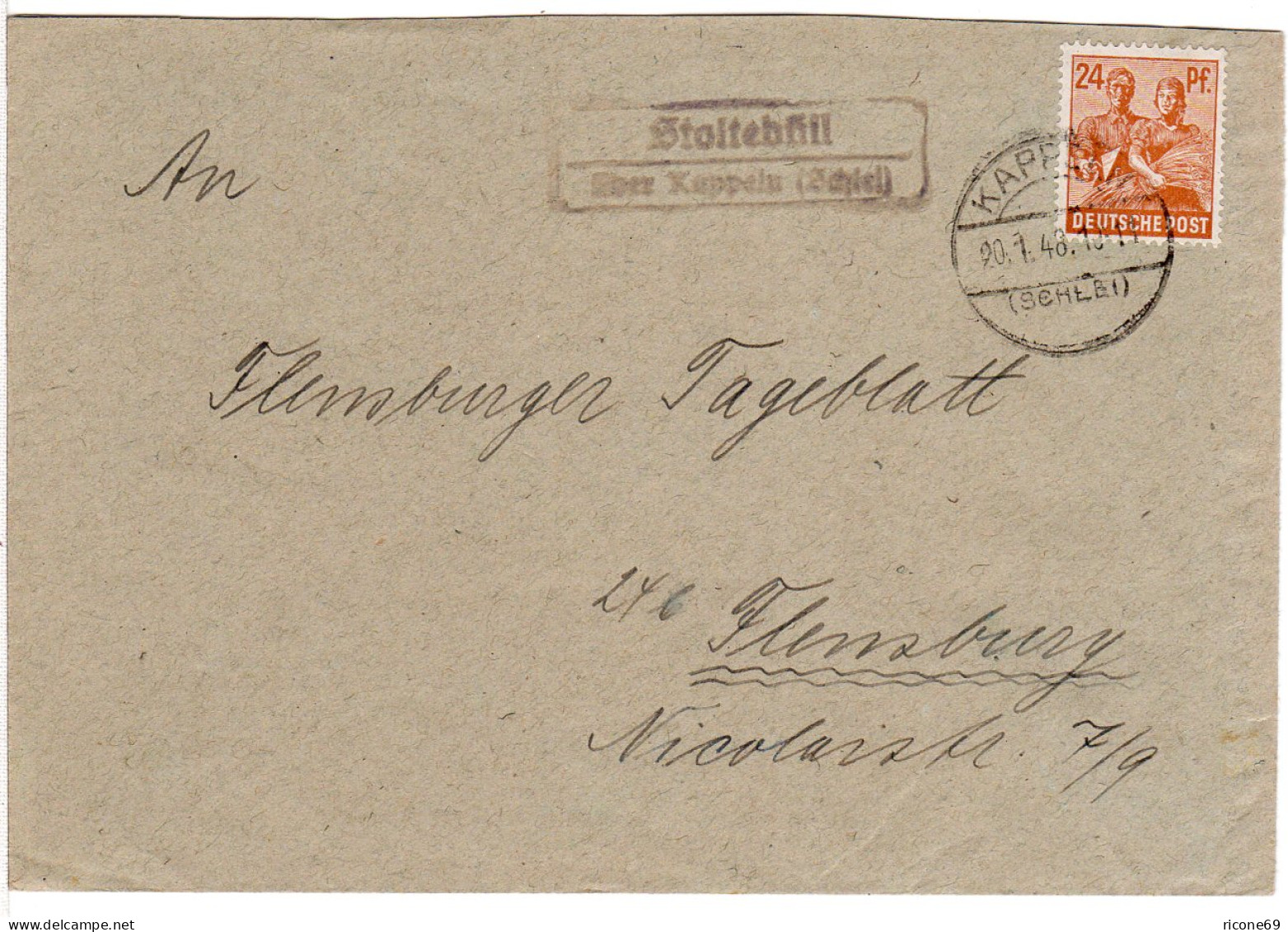 1948, Landpost Stpl. STOLTEBÜLL über Kappeln Auf Brief M. 24 Pf.  - Lettres & Documents