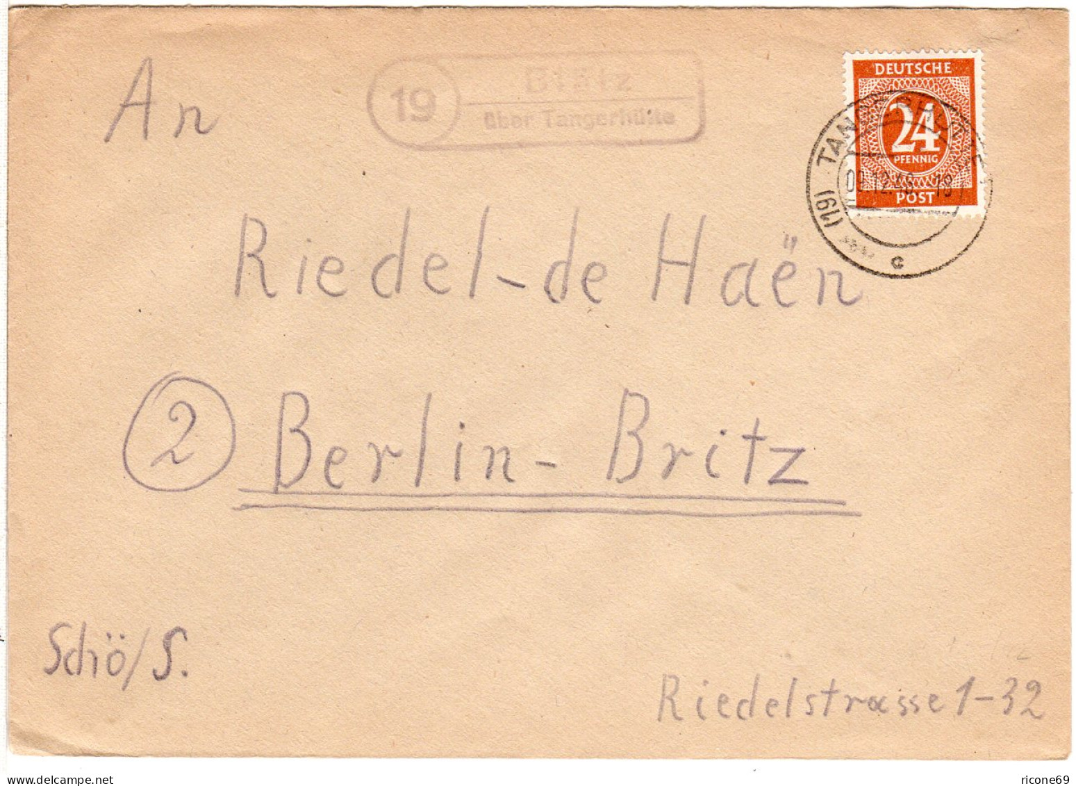 1948, Landpost Stpl. 19 BLÄTZ über Tangerhütte Auf Brief M. 24 Pf.  - Storia Postale