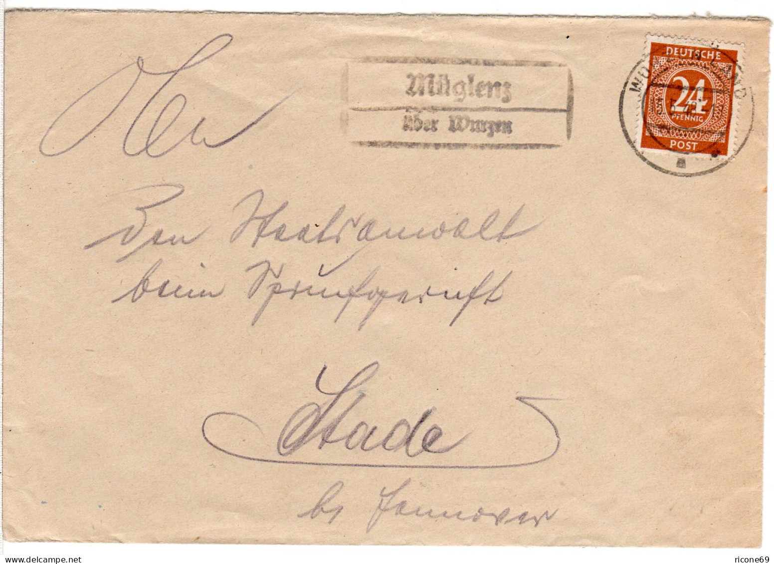 1948, Landpost Stpl. MÜGLENZ über Wurzen Auf Brief M. 24 Pf.  - Briefe U. Dokumente