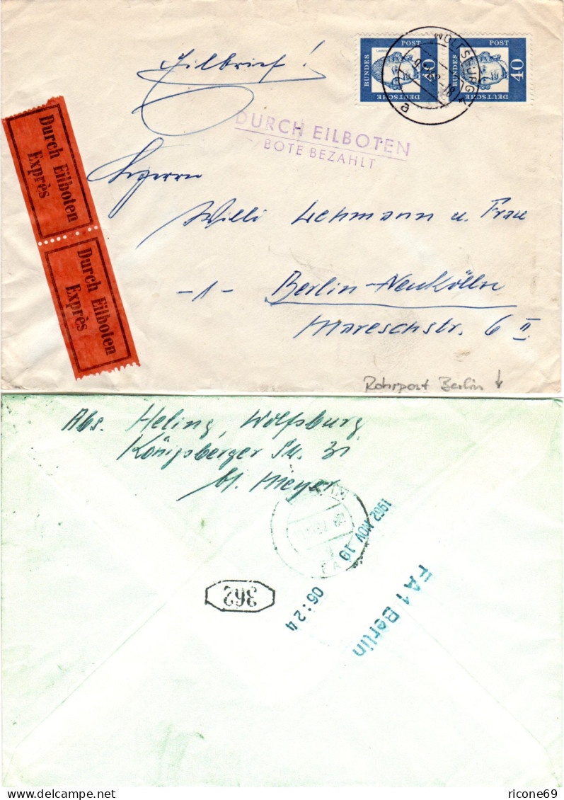 BRD 1962, Paar 40 Pf. Auf Eilboten Brief V. Wolfsburg M. Berlin Rohrpost - Covers & Documents