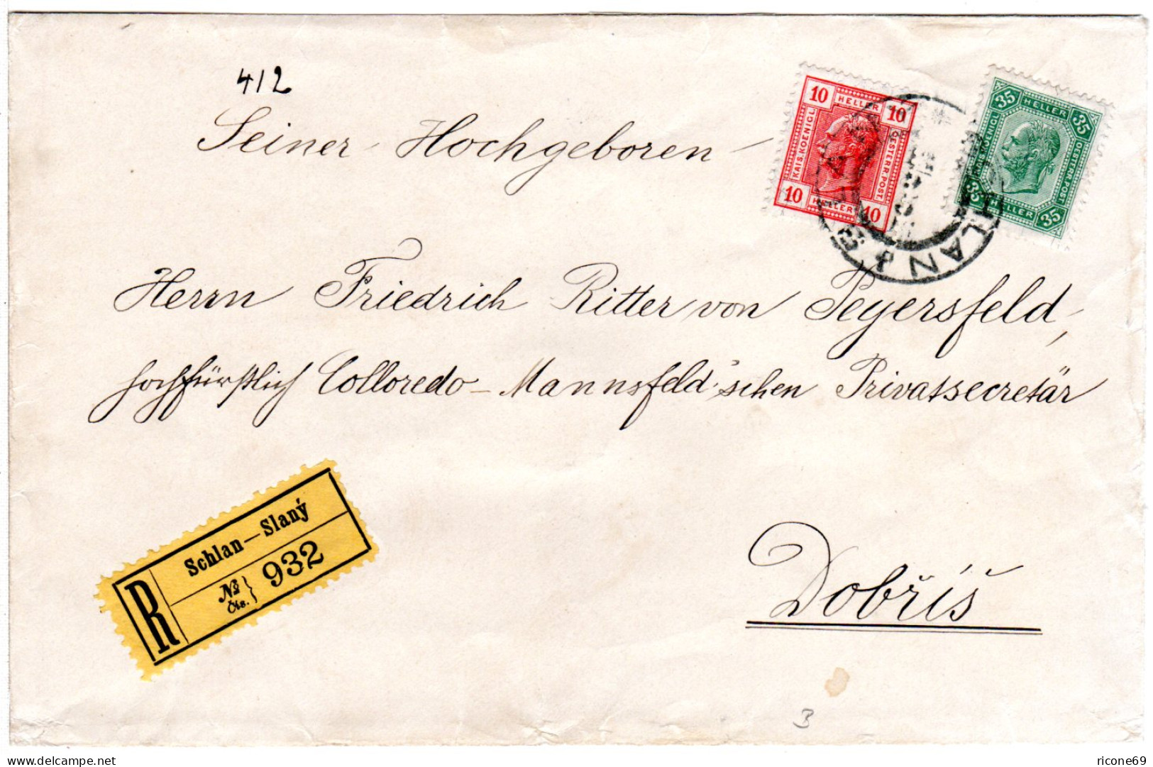 Österreich 1906, 10+35 H. Auf Einschreiben Brief V. SCHLAN - Briefe U. Dokumente