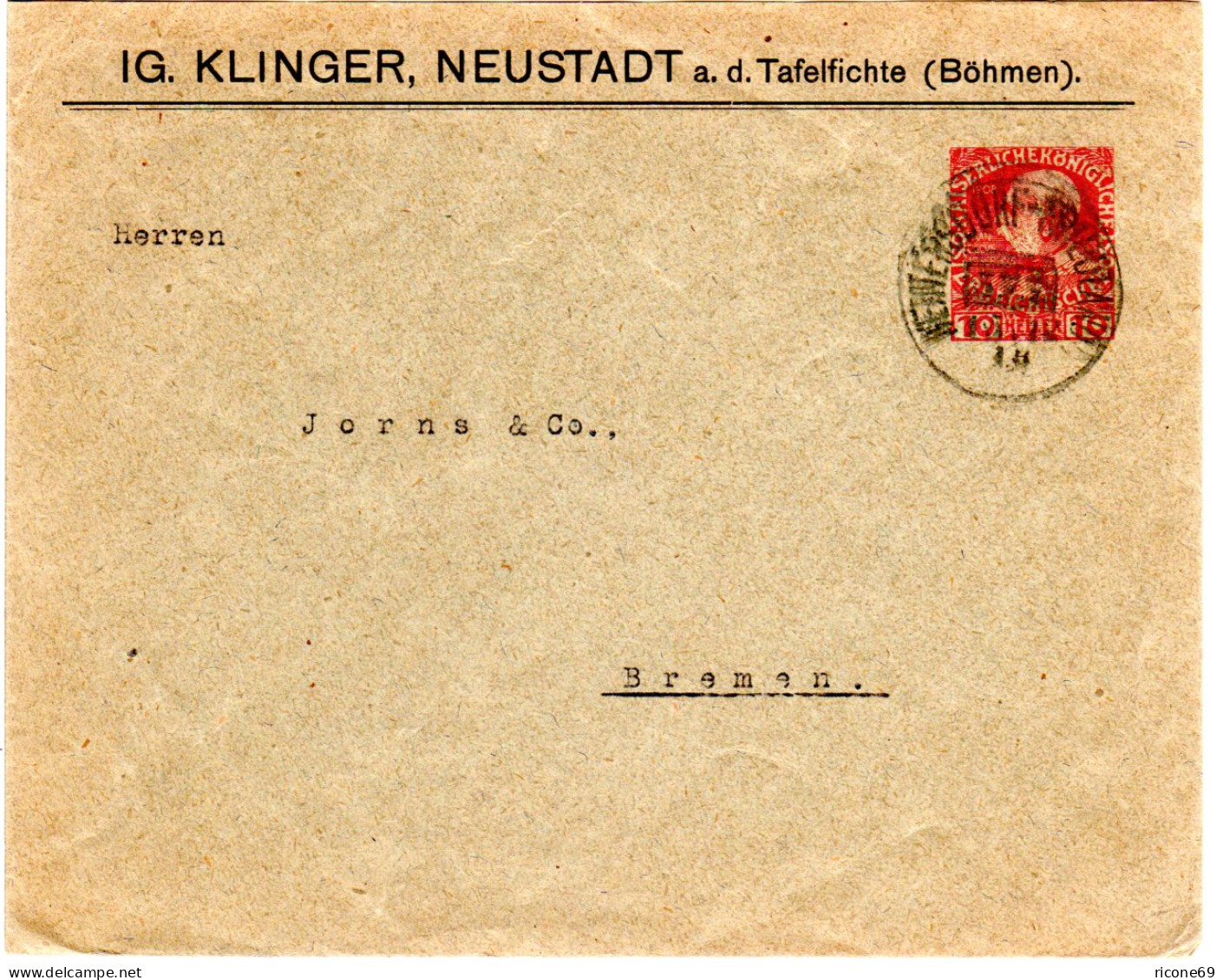 Österreich 1918, 10 H. Privatganzsache Brief M. Bahnpost Heinersdorf-Friedland - Covers & Documents