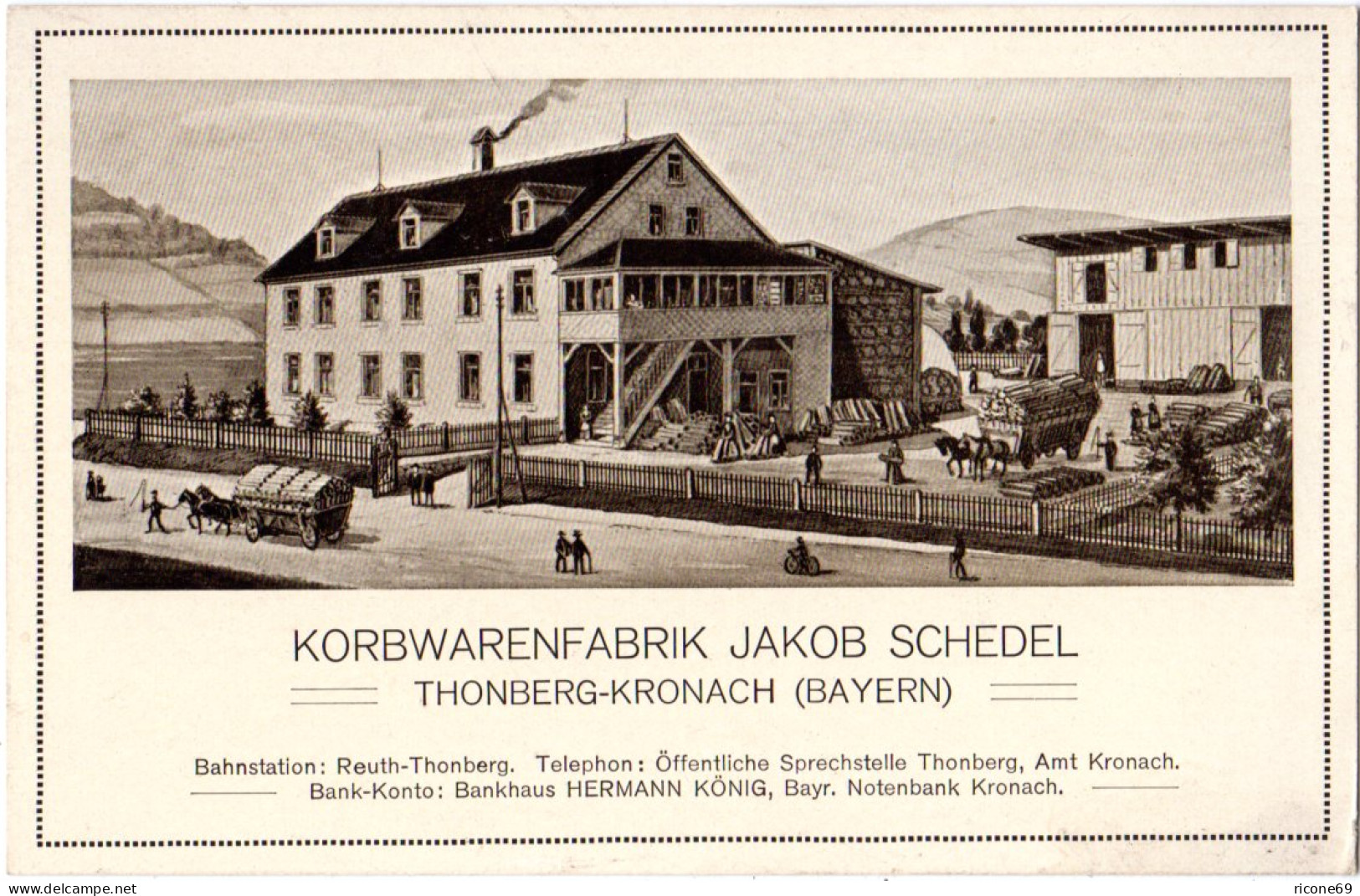 Thonberg-Kronach, Korbwarenfabrik J. Schedel, Ungeb. Sw-AK Gebäude U. Fuhrwerken - Sonstige & Ohne Zuordnung