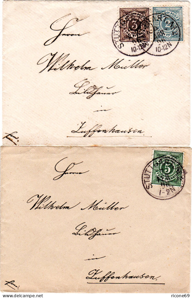 Württemberg 1896, 2 Ortsbriefe Stuttgart-Zuffenhausen M. Versch. Frankaturen - Briefe U. Dokumente