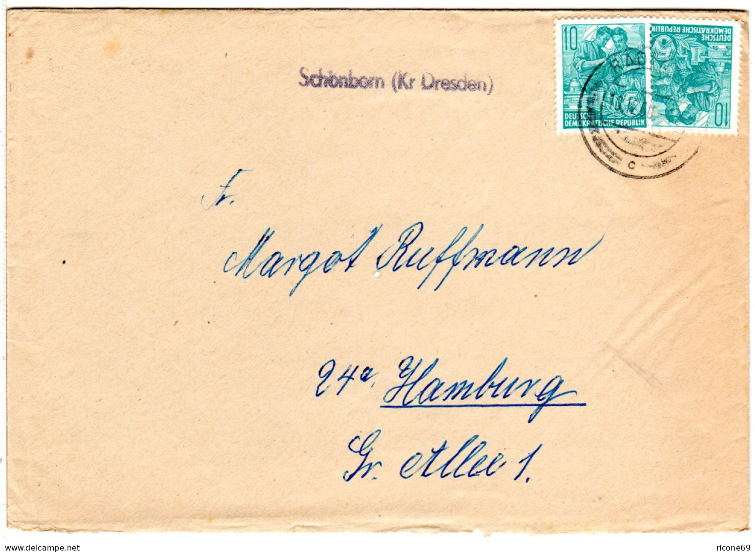 DDR 1960, L1 Landpoststempel SCHÖNBORN (Kr. Dresden) Auf Brief M. 2x10 Pf.  - Storia Postale