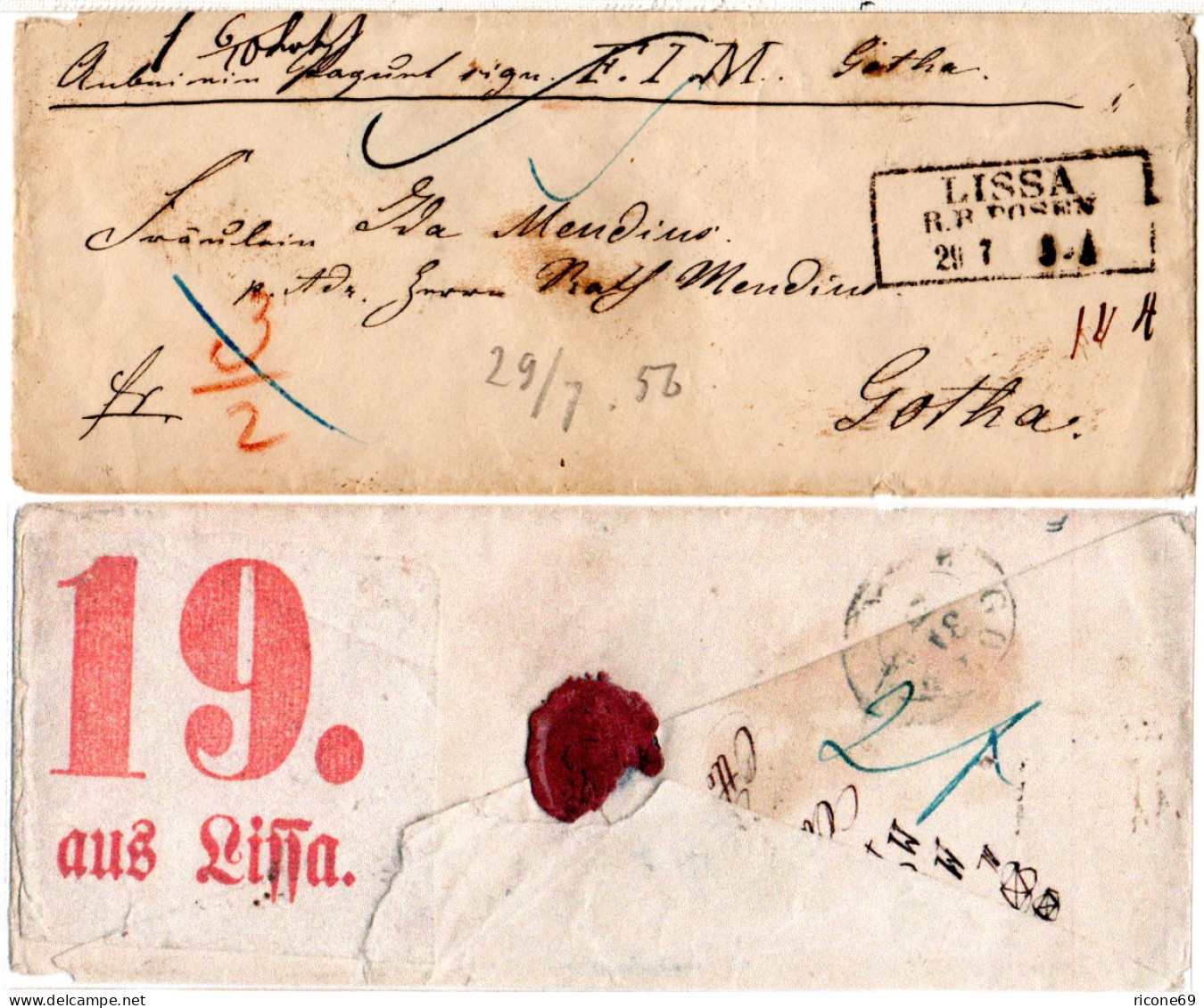 Preussen 1856, R3 LISSA R.B. Posen Auf Brief M. Rs. Grossem Rotem Paketzettel  - Lettres & Documents