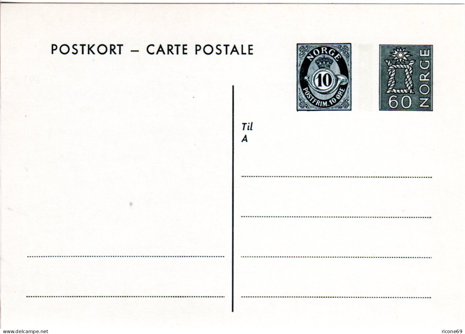 Norwegen P138, Ungebr. 10 Neben 60 öre Ganzsachenkarte (Aune 146) - Covers & Documents