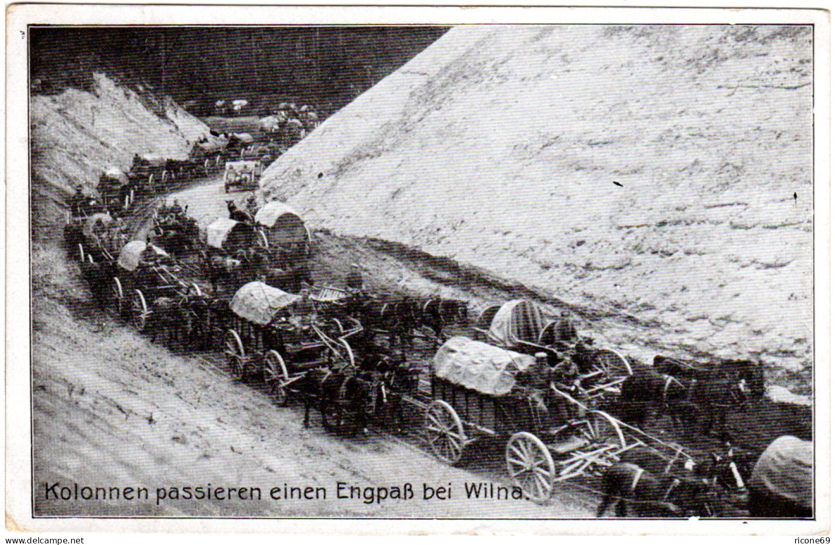Litauen Russland, Dt. Kolonnen Am Engpass Bei Wilna, 1917 M. FP Gebr. Sw-AK - Feldpost (franqueo Gratis)