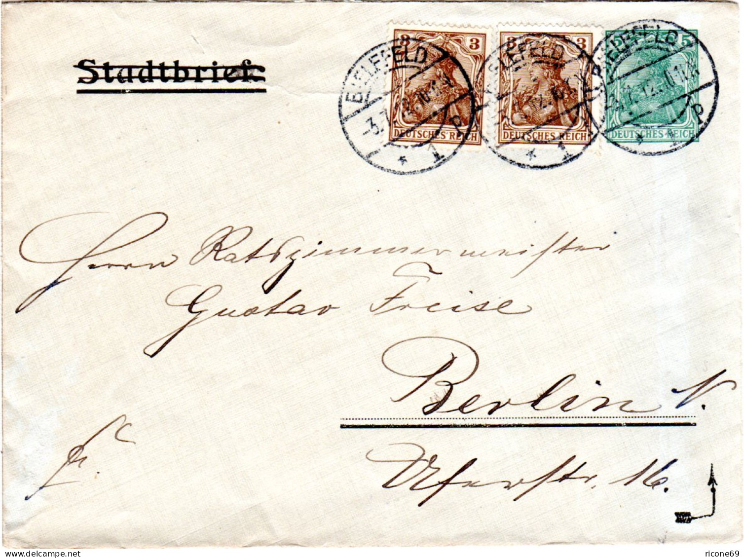 DR 1912, Gebr. Privat-Anzeigenumschlag 5 Pf. Germania "Stadtbrief Frankfurt" - Storia Postale