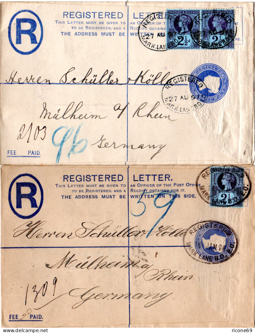 GB 1896/97, 2 Versch. Mark.Lane Stempel Auf 2 Einschreiben Ganzsachenumschlägen - Other & Unclassified