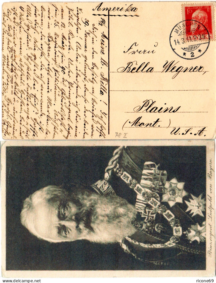 Bayern 1911, 10 Pf. Luitpold Type I Auf Entsprechender AK V. München N. USA - Storia Postale