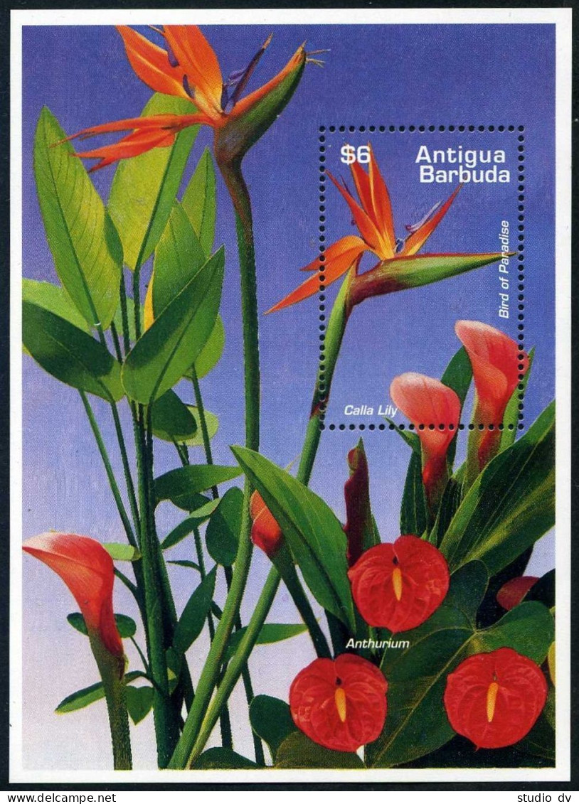 Antigua 1929, MNH. Michel Bl.324. Flowers 1995. Bird Of Paradise Calla Lily. - Antigua And Barbuda (1981-...)