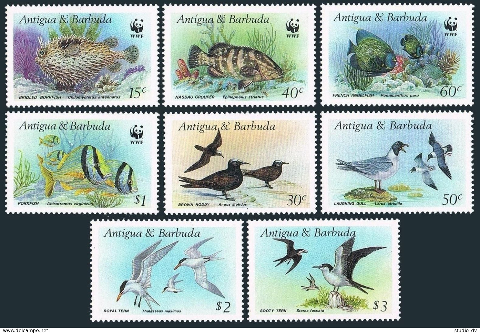 Antigua 1005-1012, MNH. Michel 1010-1017. WWF 1987. Marine Life. Birds. - Antigua And Barbuda (1981-...)