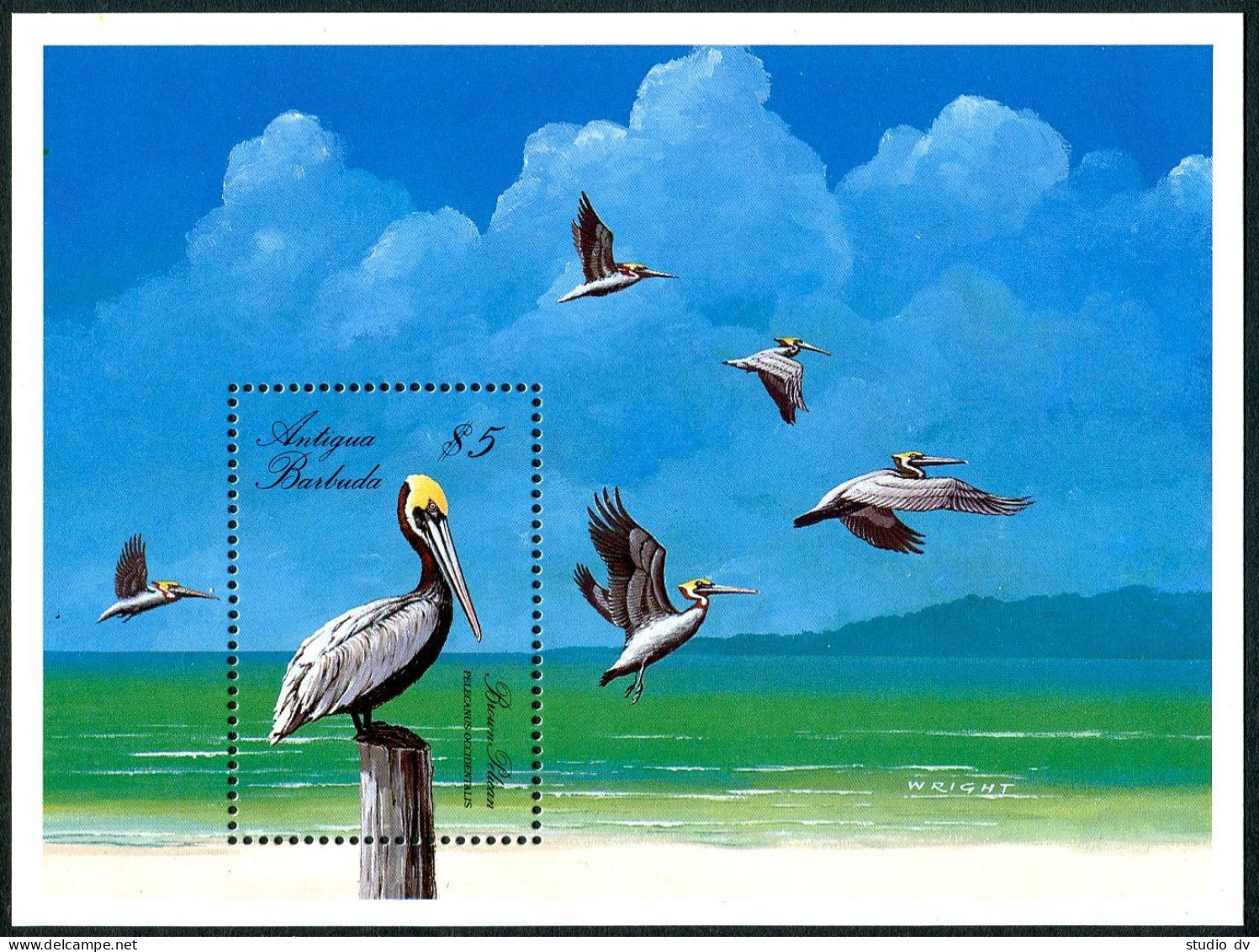 Antigua 1081-1082, MNH. Michel Bl.133-134. Roseate Flamingo, Brown Pelican. 1988 - Antigua Et Barbuda (1981-...)