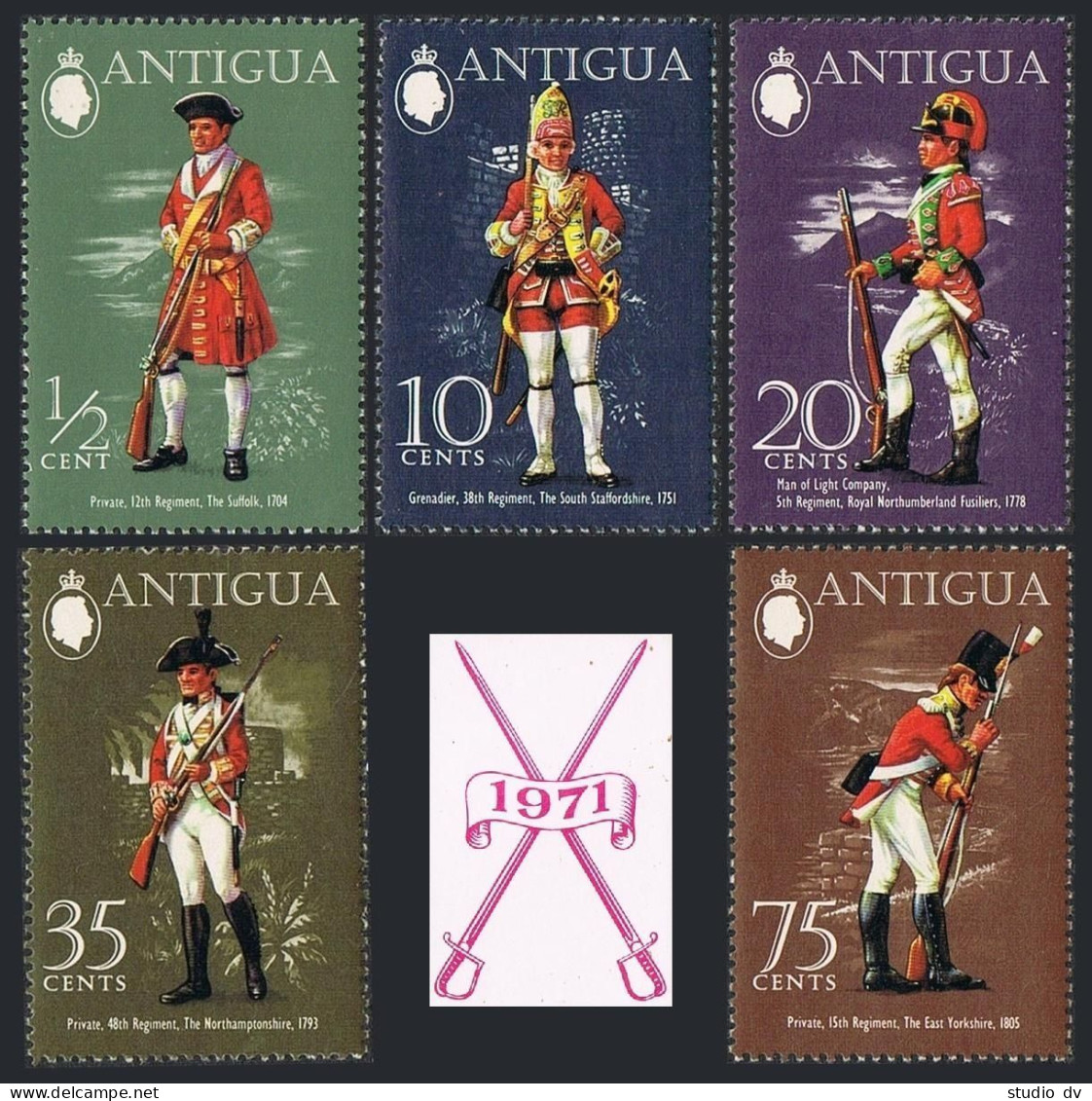 Antigua 274-278, 278a Sheet, Hinged. Mi 263-267, Bl.2. Military Uniforms 1971. - Antigua En Barbuda (1981-...)