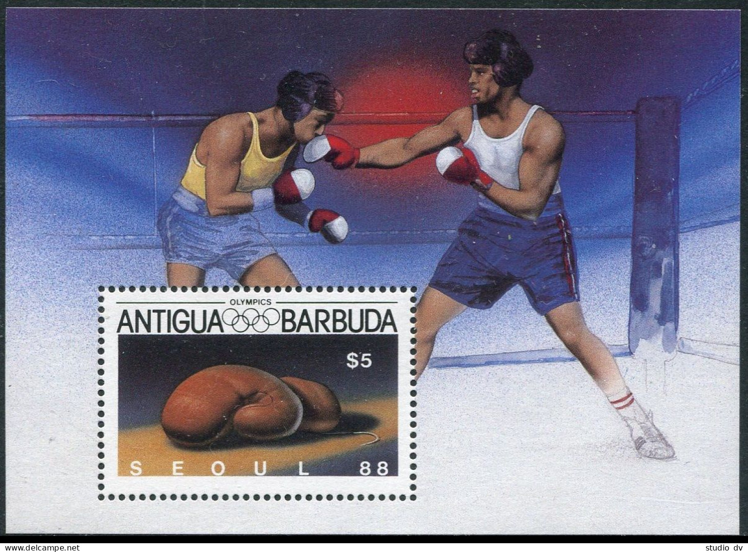Antigua 1052, MNH. Michel 1024 Bl.125. Olympics Seoul-1988. Boxing Glove. - Antigua And Barbuda (1981-...)