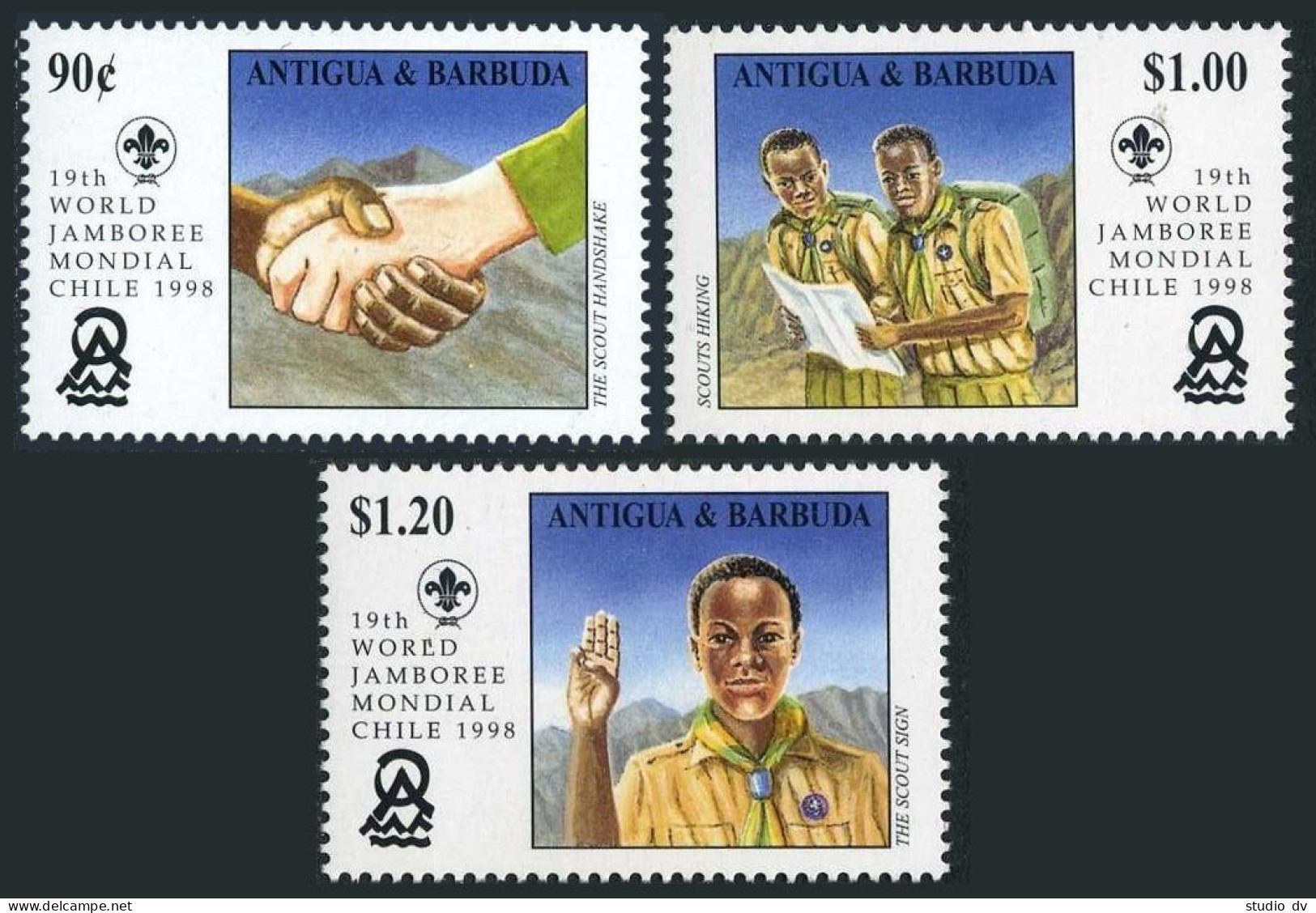 Antigua 2194-2196, MNH. Michel 2809-2811. World Scouting Jamboree, 1998. - Antigua Et Barbuda (1981-...)
