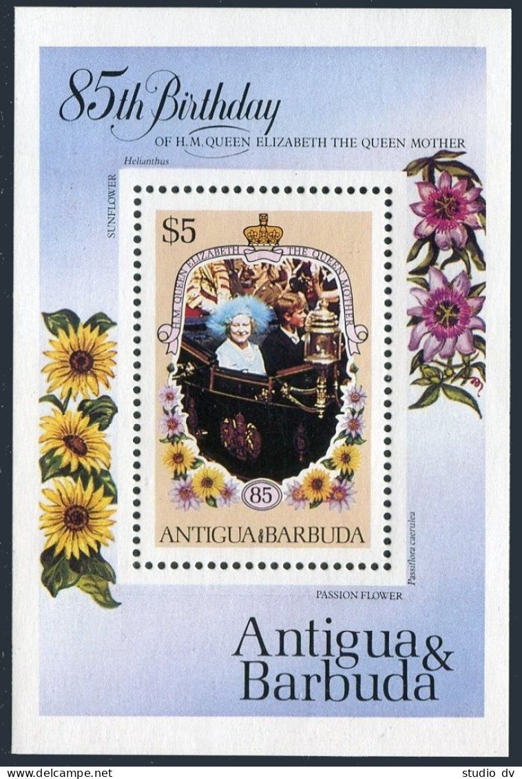 Antigua 867-869, 870, MNH. Mi 874/877, Bl.96. Queen Mother Elizabeth-85, 1985. - Antigua And Barbuda (1981-...)