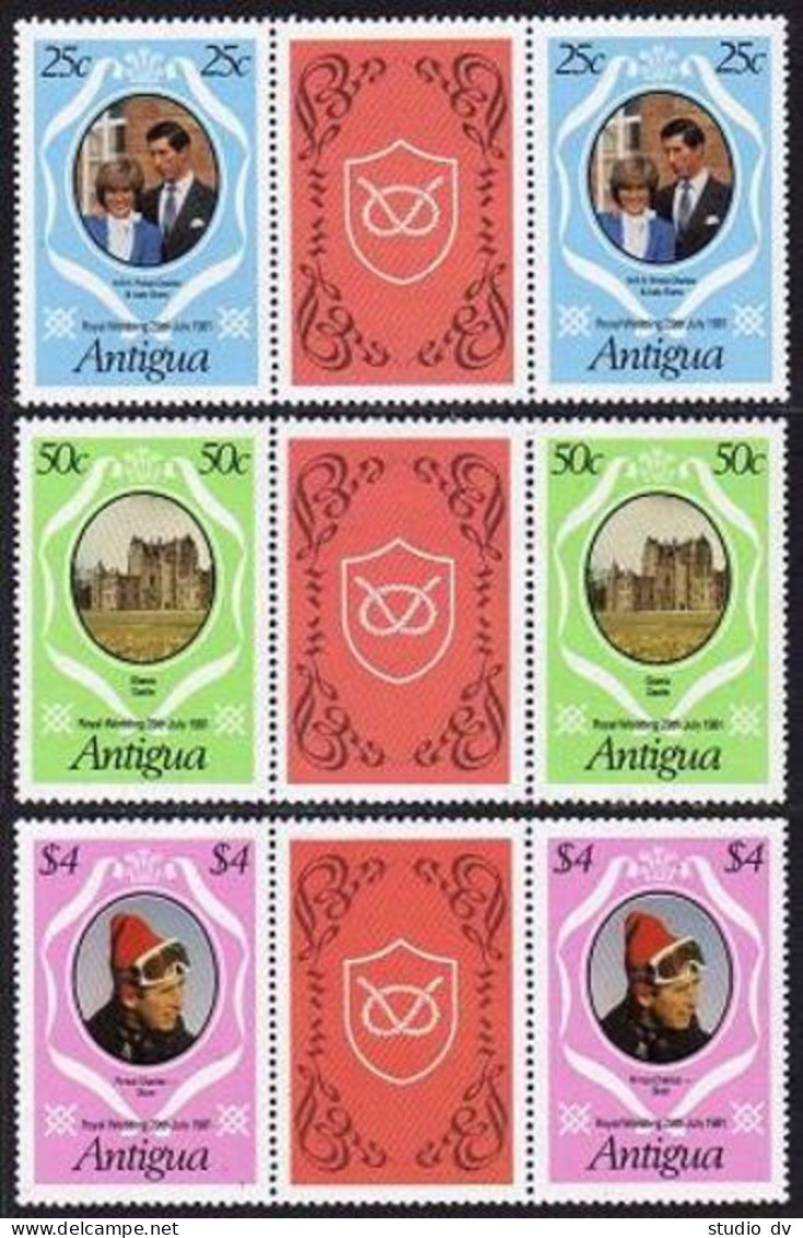 Antigua 623-625 Gutter, MNH. Royal Wedding 1981. Charles-Diana. Glamis Castle. - Antigua And Barbuda (1981-...)