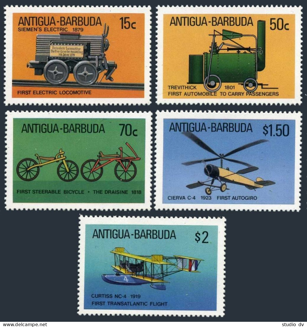 Antigua 1026/1033,MNH. Mi 1038-1042. Transportation: Locomotives,bicycle,planes. - Antigua En Barbuda (1981-...)