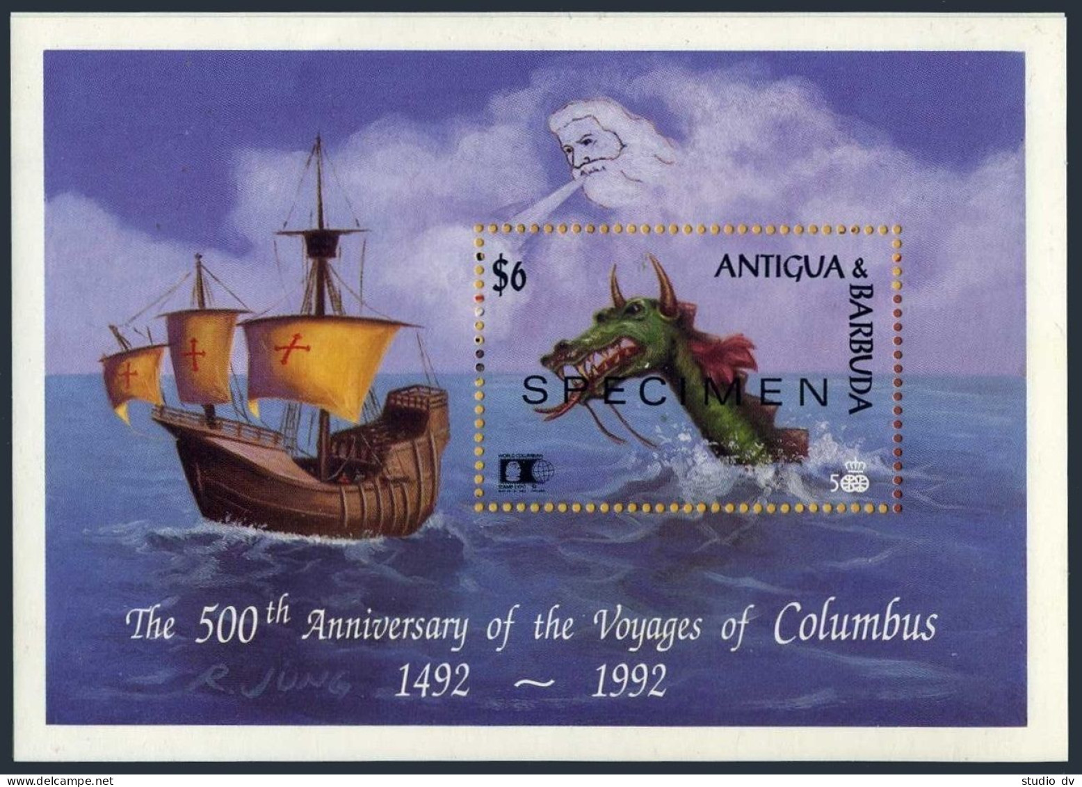 Antigua 1571-1578 SPECIMEN,MNH.Mi 1647-1654,Bl.236-237. Columbus-500.Ships.1992. - Antigua En Barbuda (1981-...)
