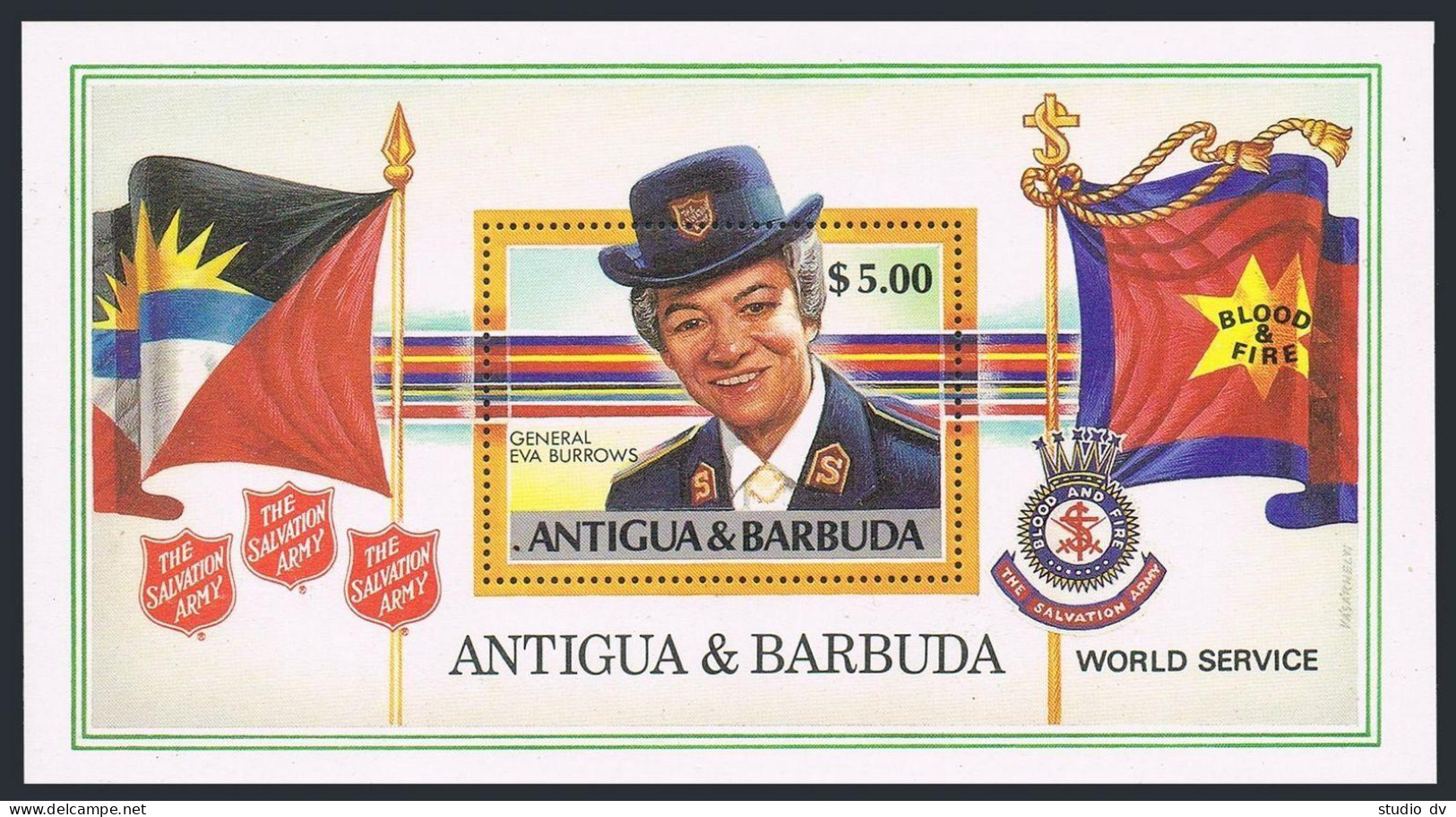 Antigua 1091, MNH. Michel 1005 Bl.135. Salvation Army,1988. General Eva Burrows. - Antigua En Barbuda (1981-...)