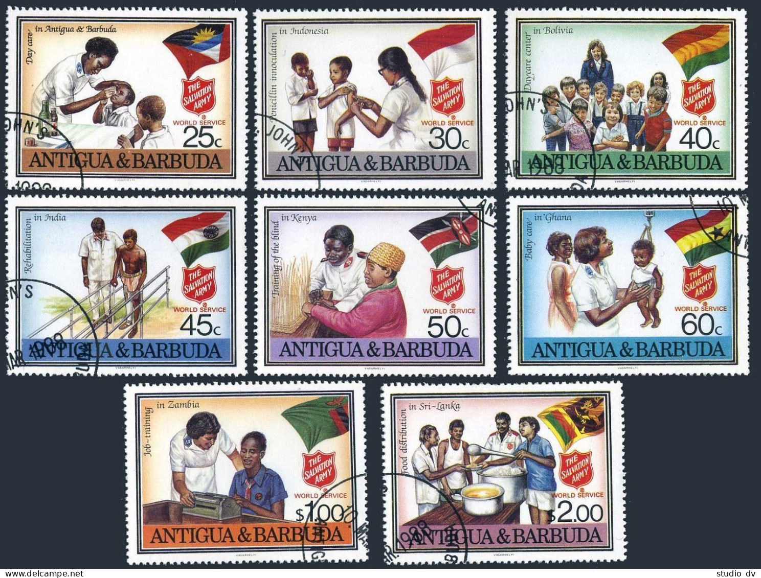 Antigua 1083-1090,1091,CTO.Mi 1097-1104,Bl.135. Salvation Army,1988.Eva Burrows. - Antigua En Barbuda (1981-...)
