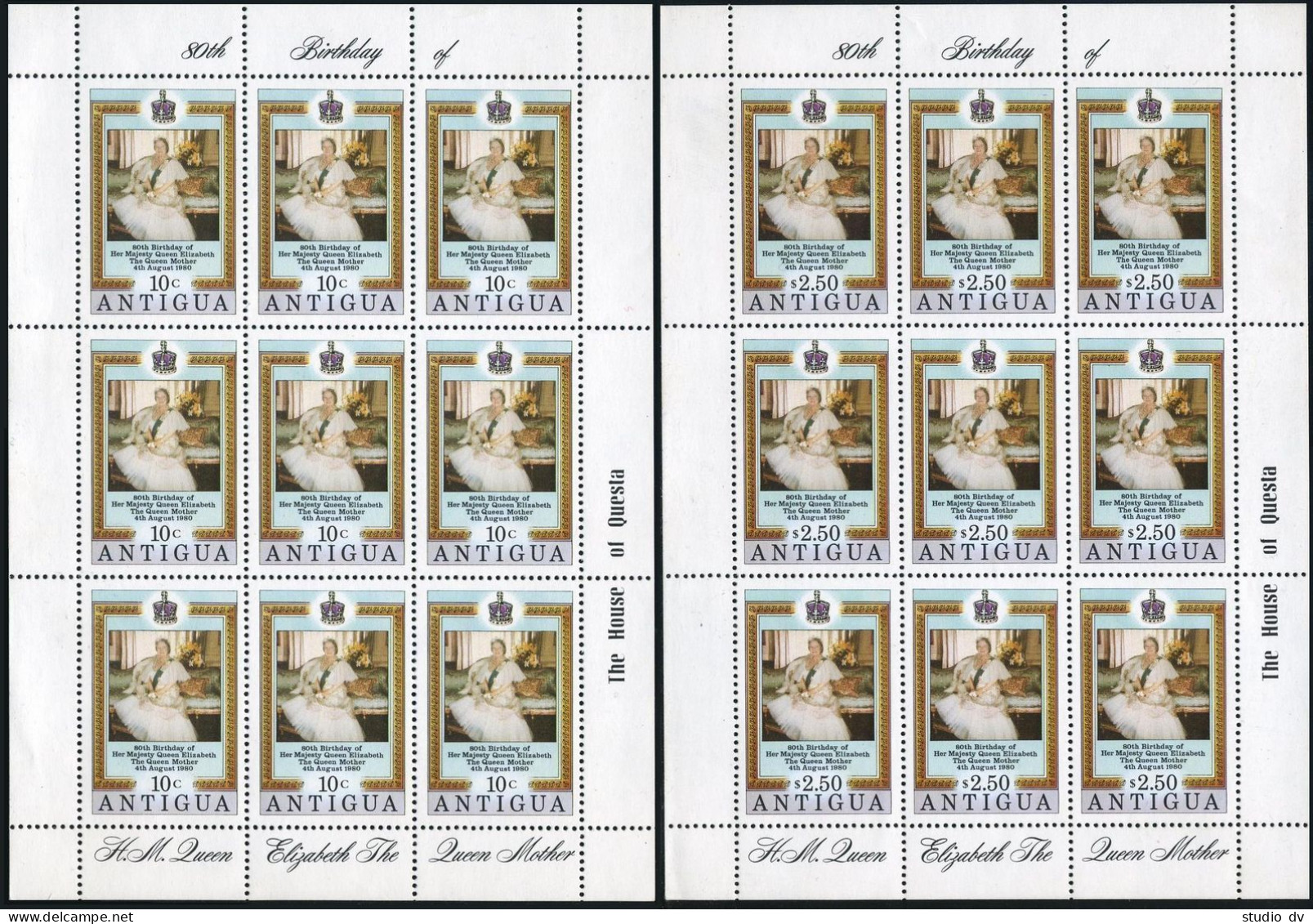 Antigua 584-585 Sheets,386,MNH.Mi 589-590,Bl.50. Queen Mother Elizabeth,80,1980. - Antigua En Barbuda (1981-...)