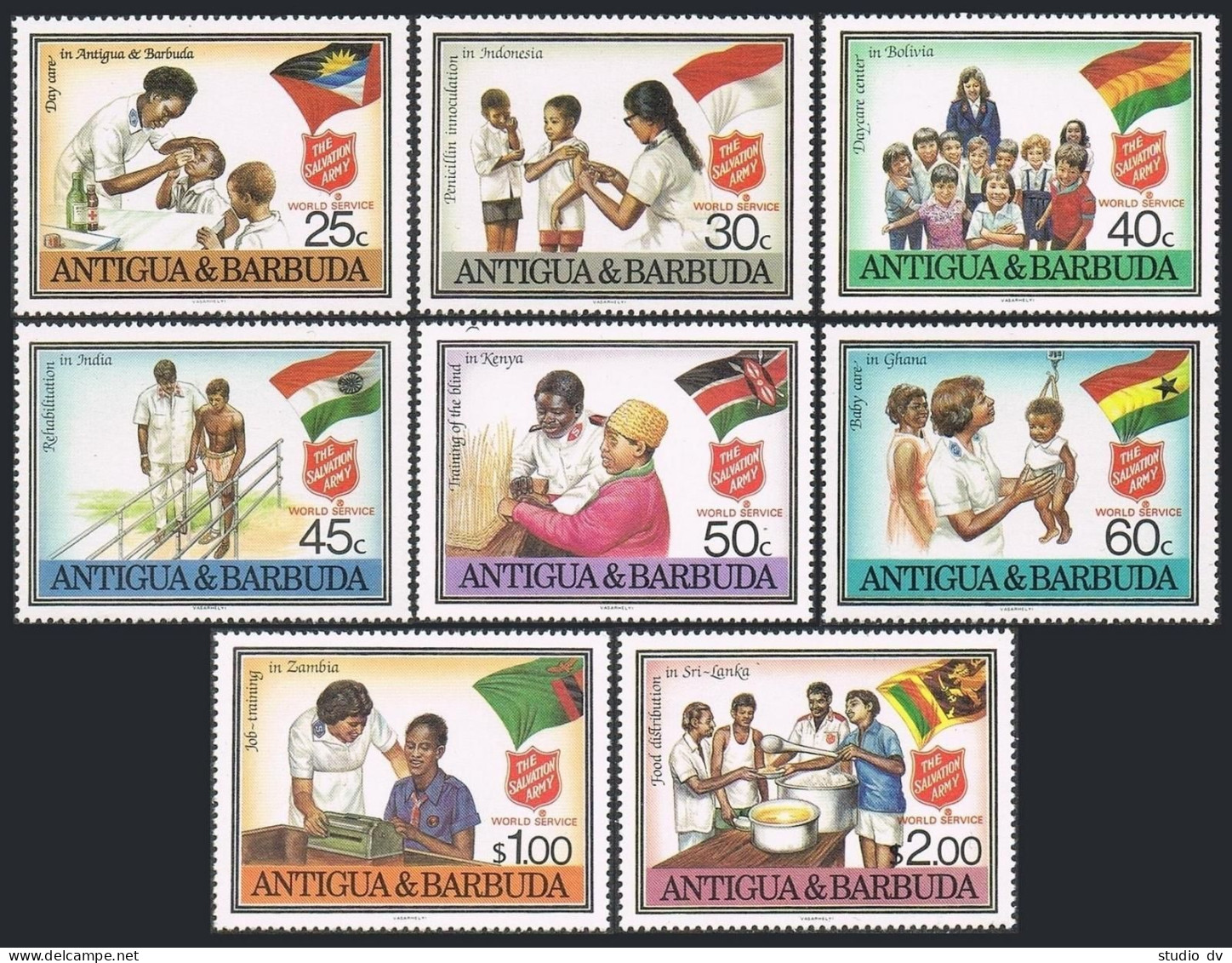 Antigua 1083-1090, MNH. Michel 1097-1104. Salvation Army, 1988. Medicinal Help. - Antigua Et Barbuda (1981-...)