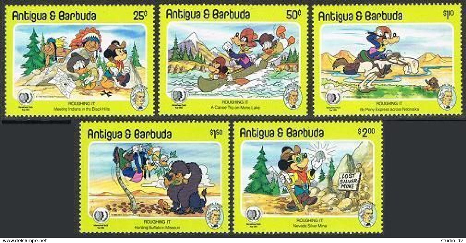 Antigua 890-894,MNH.Michel 899-903. Disney Characters In Roughing It.Mark Twain. - Antigua Y Barbuda (1981-...)