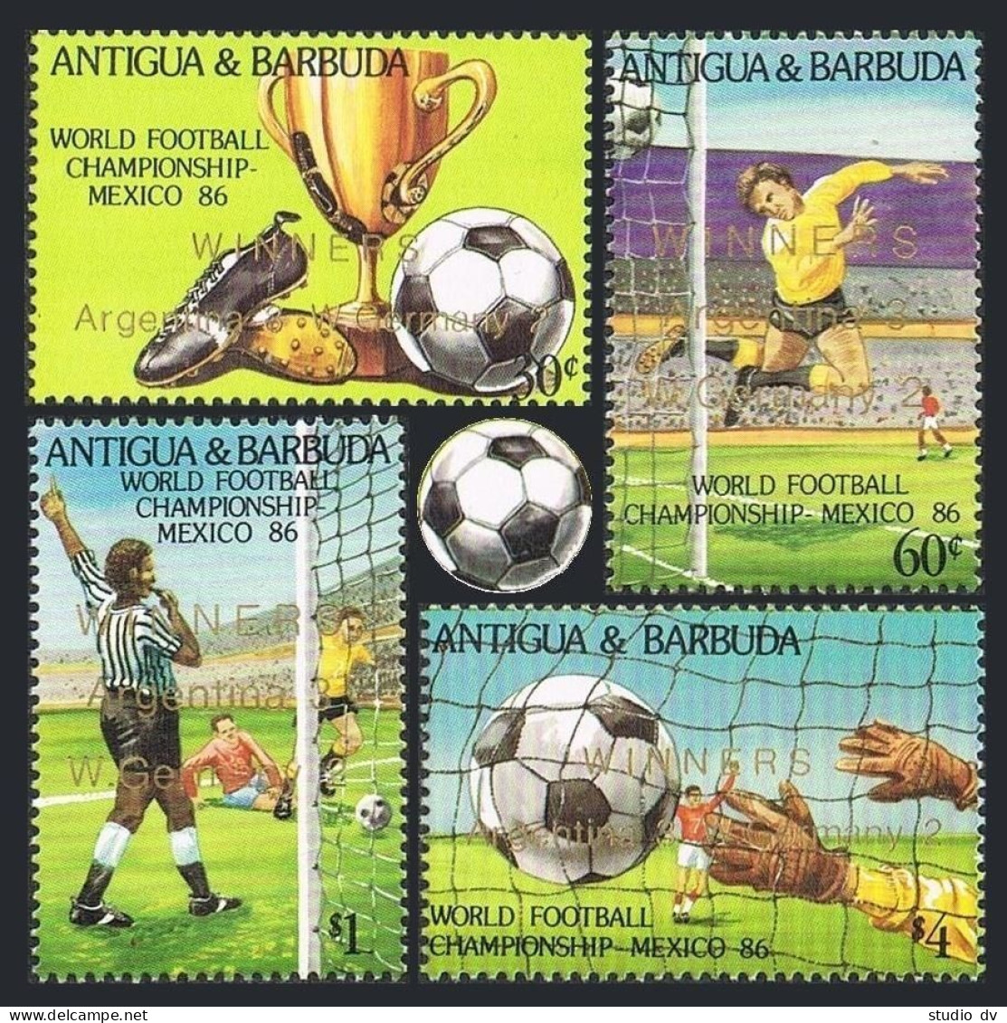 Antigua 963-966.MNH.Michel 968-971. World Soccer Cup Mexico-1986.Winners In Gold - Antigua Y Barbuda (1981-...)
