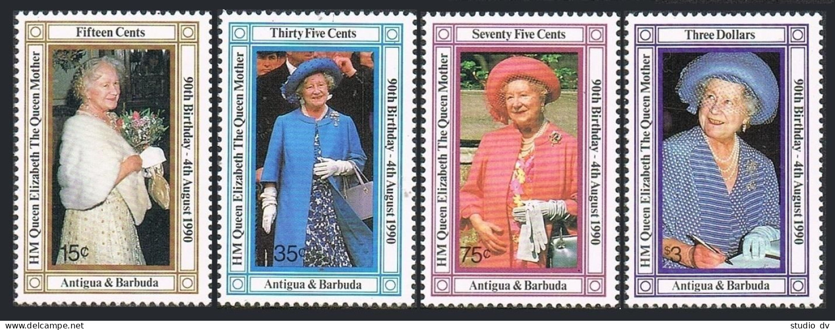 Antigua 1324-1327,1328, MNH. Mi 1388-1392. Queen Mother Elizabeth,90th Ann.1990. - Antigua Y Barbuda (1981-...)