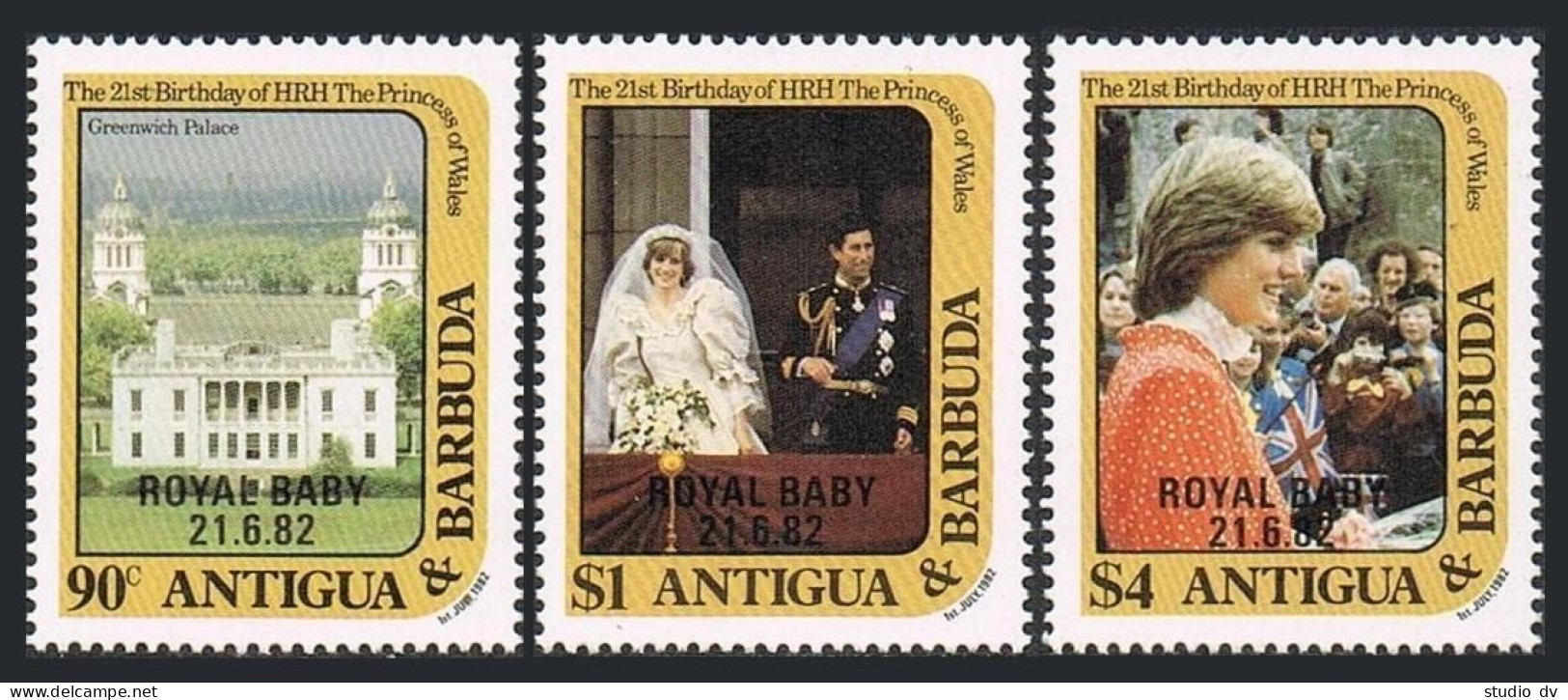 Antigua 672-674, MNH. Mi 683-685. Royal Baby, Princess Diana 21st Birthday, 1982 - Antigua En Barbuda (1981-...)