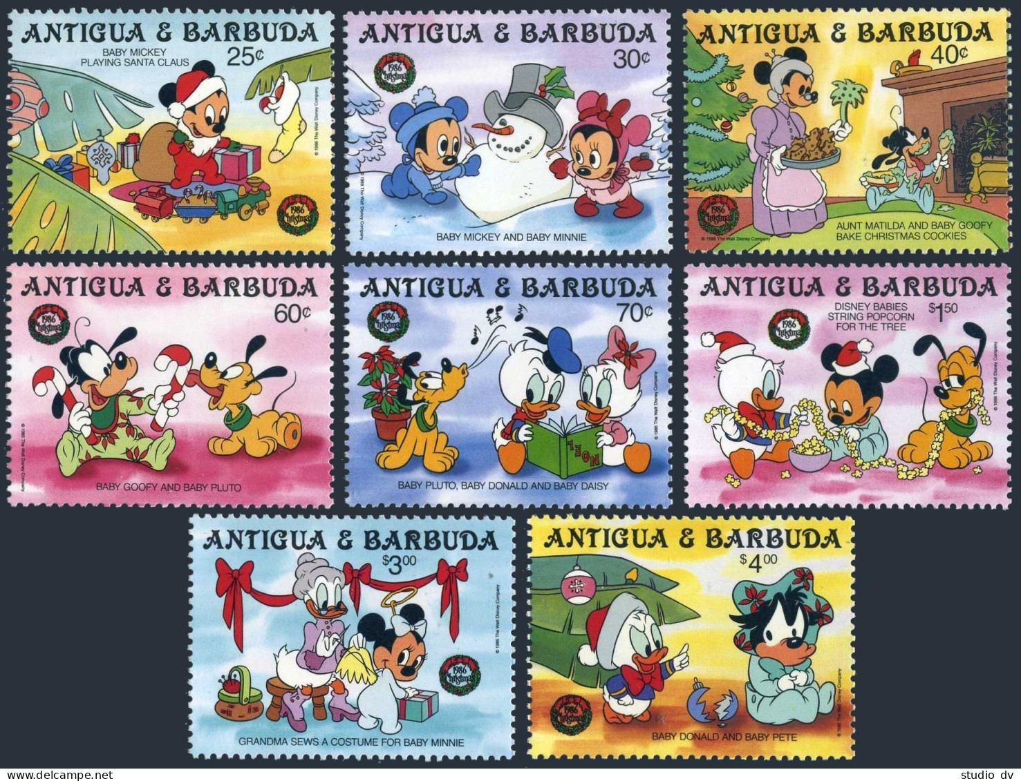 Antigua 978-985,MNH.Michel 995-1002. Christmas,1986.Disney Characters. - Antigua Et Barbuda (1981-...)