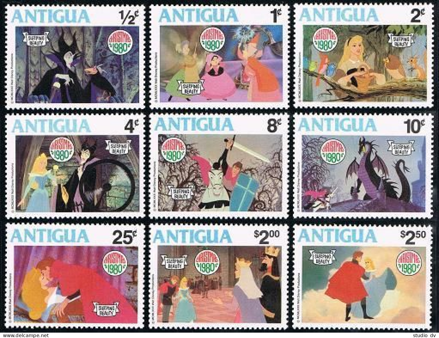 Antigua 592-600,MNH.Michel 597-605. Christmas 1980.Walt Disney.Sleeping Beauty. - Antigua Et Barbuda (1981-...)