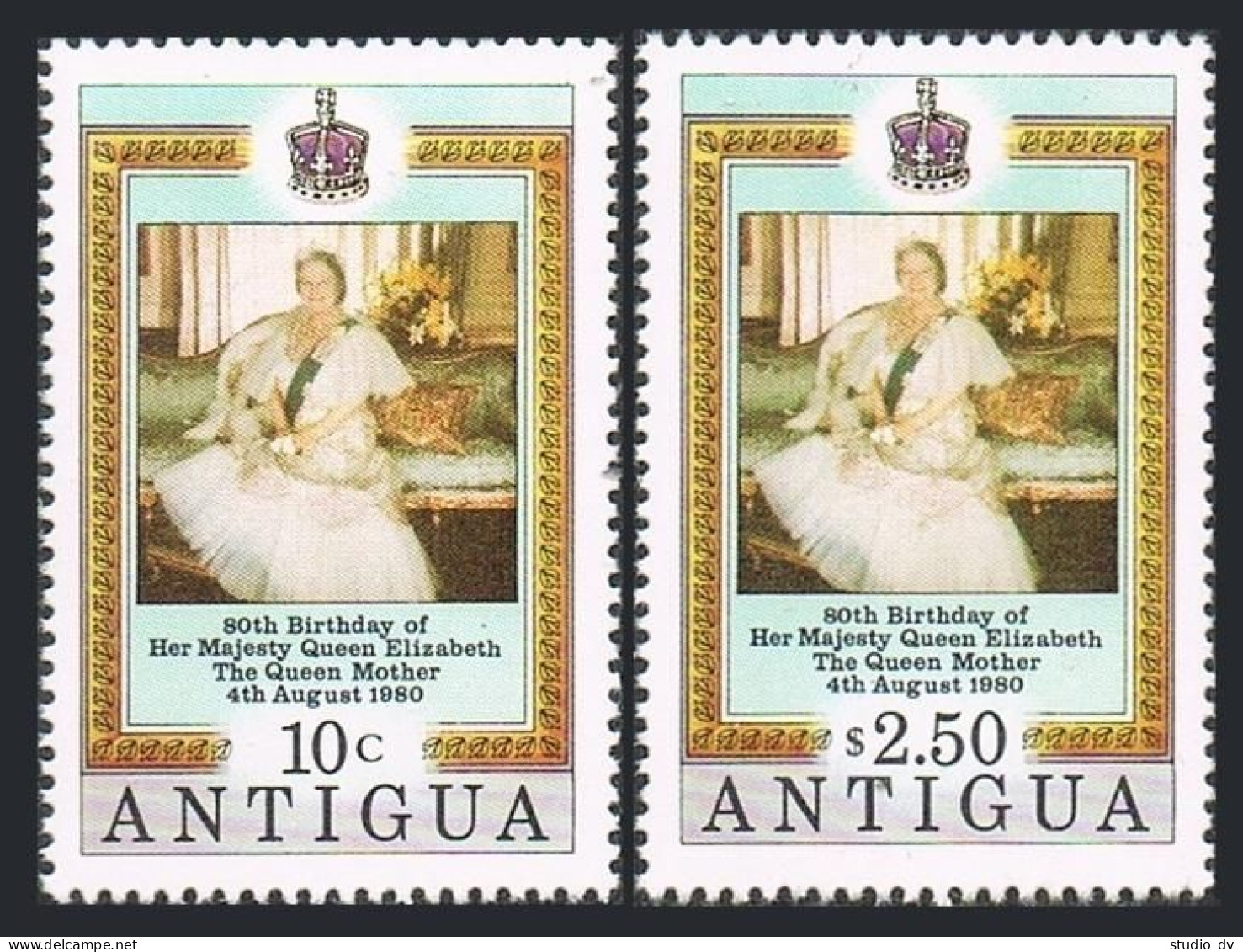 Antigua 584-585,MNH.Michel 589-590. Queen Mother Elizabeth,80th Birthday,1980. - Antigua Et Barbuda (1981-...)