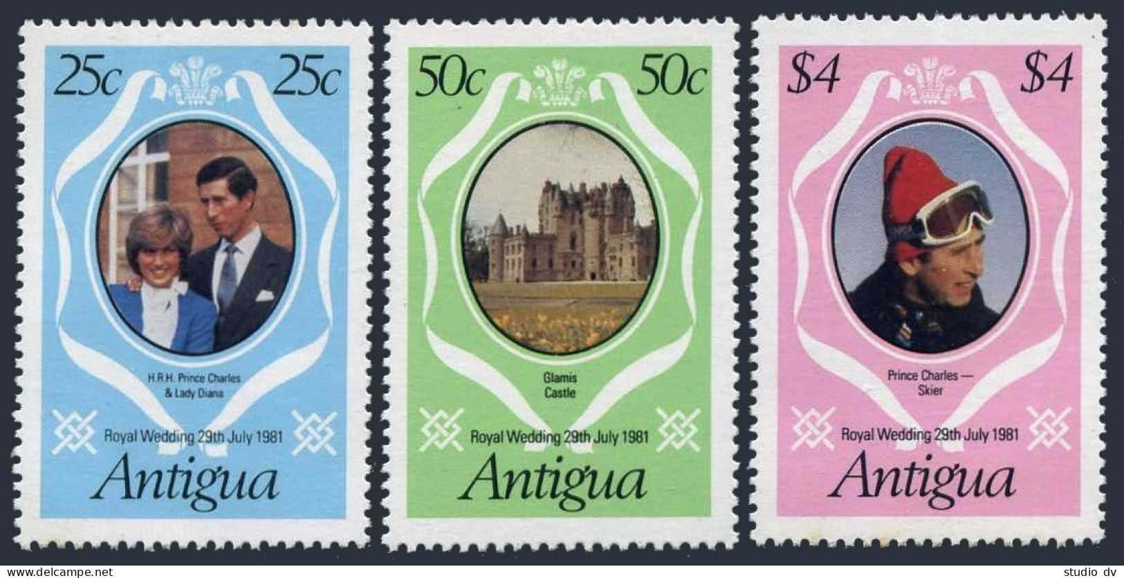 Antigua 623-625,626,MNH.Mi 628-630,Bl.55.Royal Wedding 1981.Charles-Diana.Castle - Antigua And Barbuda (1981-...)