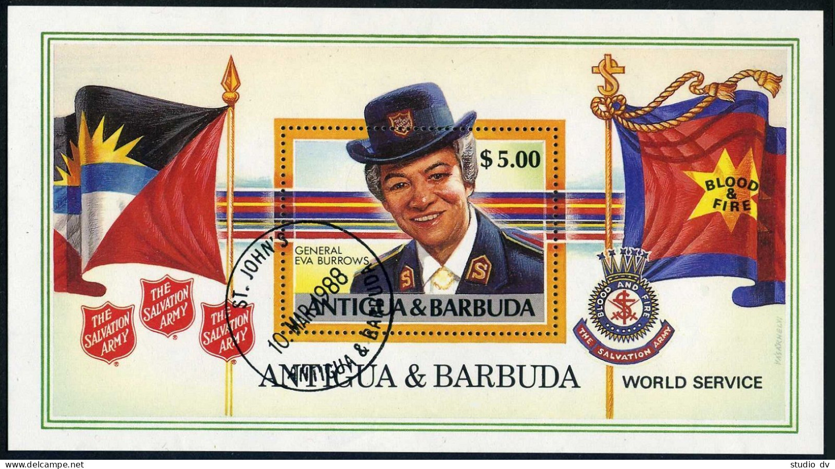 Antigua 1091, CTO. Michel 1005 Bl.135. Salvation Army,1988. General Eva Burrows. - Antigua Et Barbuda (1981-...)