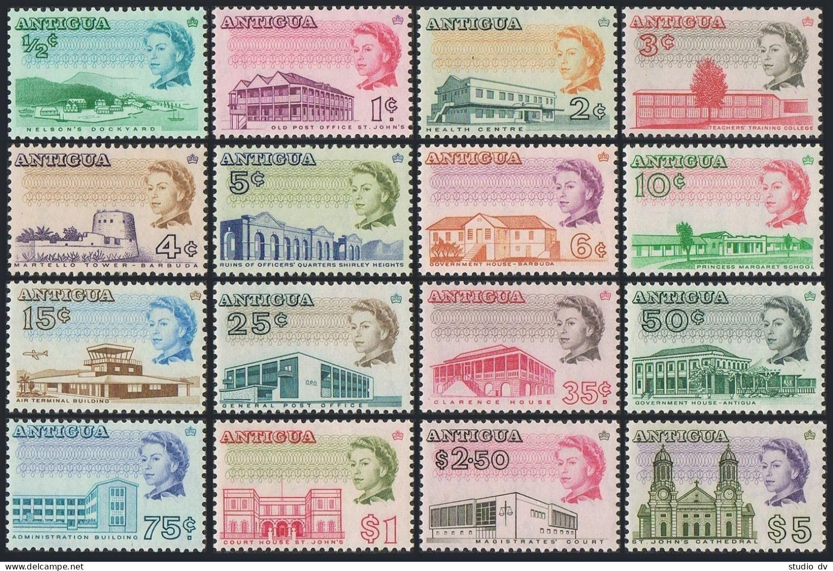 Antigua 167-182,MNH.Michel 156A-171A. Views 1966:Old Post Office,Tower,Cathedral - Antigua And Barbuda (1981-...)