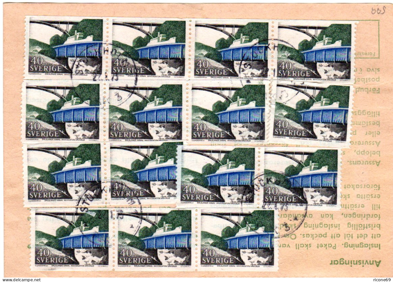 Schweden 1973, MeF 17x40 öre Dalslands Kanal Vorder- U. Rücks. Auf Paketkarte - Briefe U. Dokumente