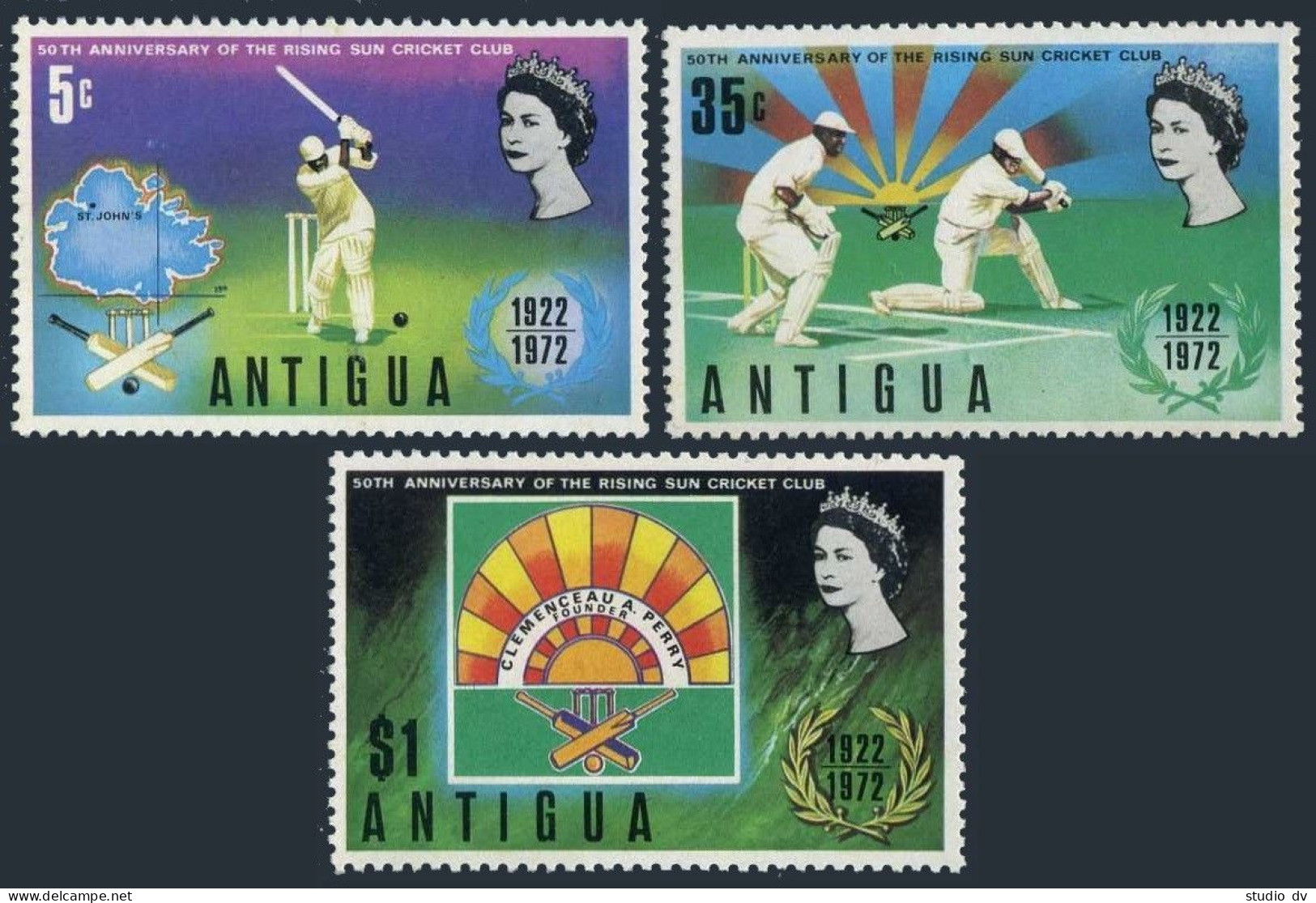 Antigua 297-299,MNH.Michel 286-288. Rising Sun Cricket Club,50th Ann.1972. - Antigua En Barbuda (1981-...)