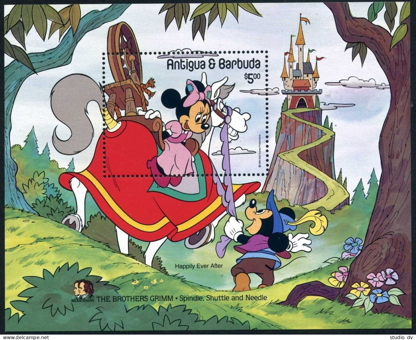 Antigua 900A Sheet, MNH. Mi 674 Bl.65. Disney Characters, 1985. Brothers Grimm. - Antigua And Barbuda (1981-...)