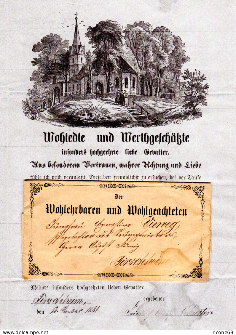 DR 1881, Schön Verzierter Taufpatenbrief V. Tirschheim - Storia Postale