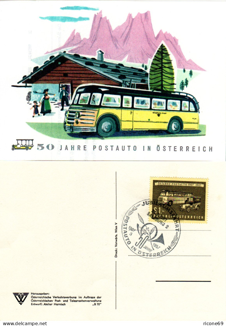 Österreich 1957, 50 Jahre Postauto Auf Entsprechender AK M. Sonderstempel - Poste