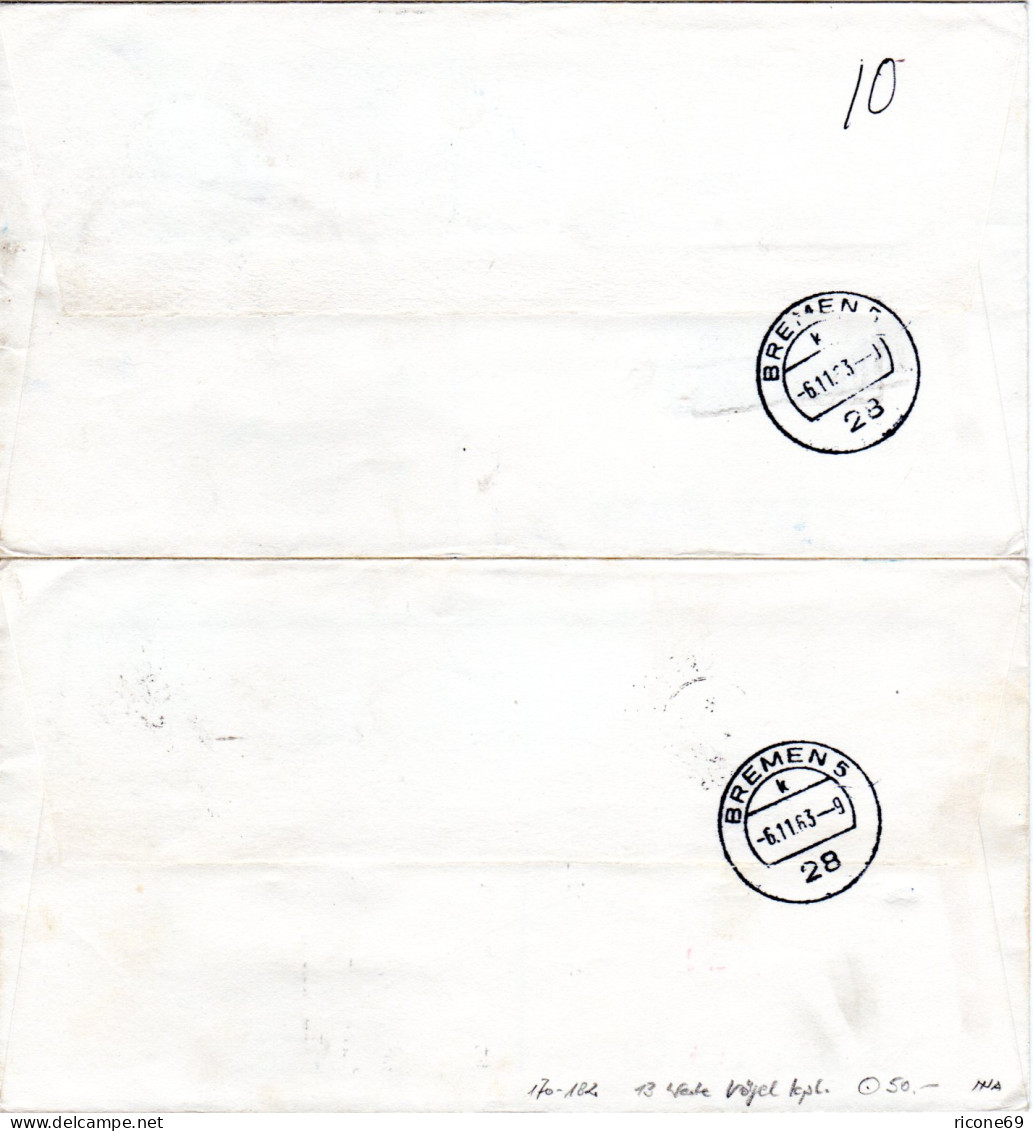 Gambia 1963, Kpl. Vögel-Ausgabe M. 13 Werten Auf 5 Echt Gelaufenen FDC Briefen - Gambia (1965-...)