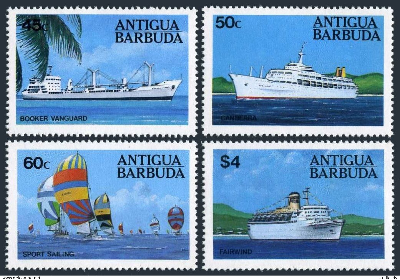 Antigua 745-748,hinged,749,MNH.Michel 756-759,Bl.75. Ships 1984.Booker Vanguard, - Antigua Et Barbuda (1981-...)