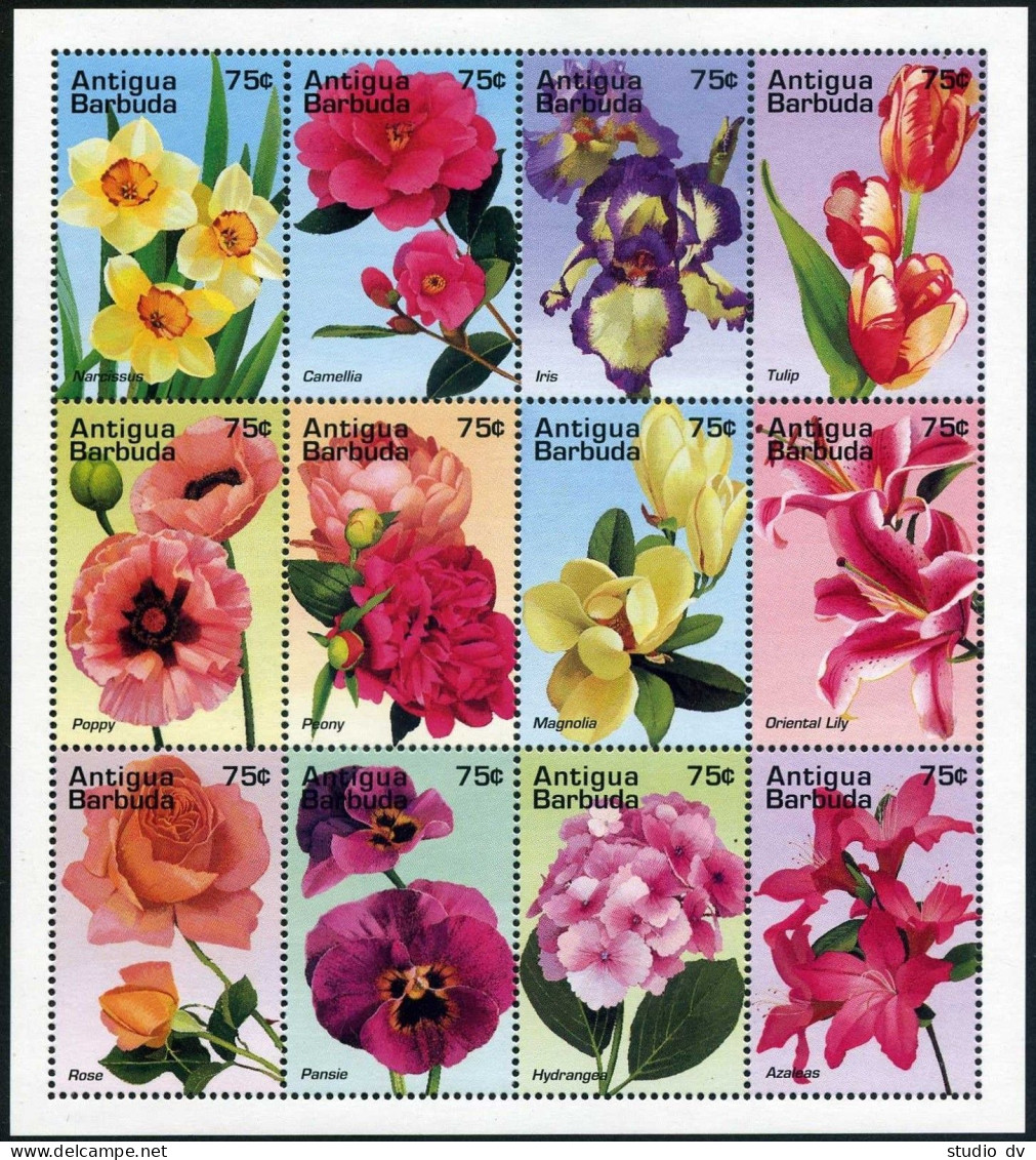 Antigua 1928 Al, 1929 Sheets,MNH. Mi 2222-2233, Bl.324. Flowers 1995. Narcissus, - Antigua En Barbuda (1981-...)